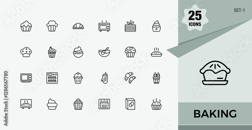 Baking collection. Includes icons for recipe, spoon, utensil, eat, cook, chef, pastry and more. Minimal linear icons. Editable stroke. Vector illustration.