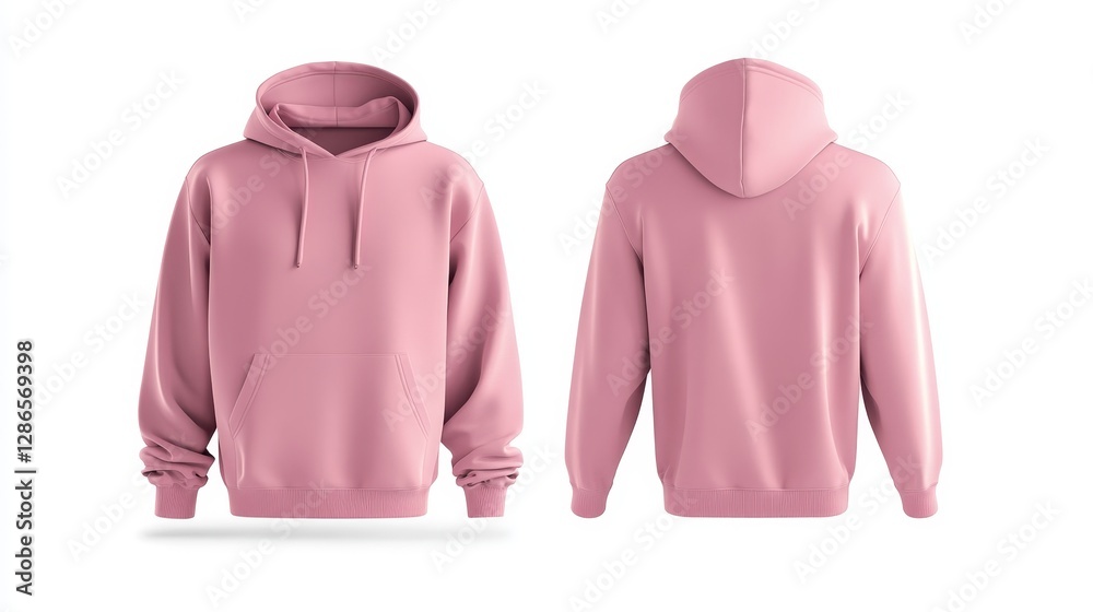 Pink hoodie mockup front and back template on white background Pink hoodie mockup front and back template on white background