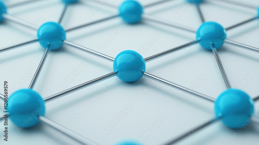 A close-up view of a network of blue spheres connected by thin metallic rods, representing a scientific or technological concept. A close-up view of a network of blue spheres connected by thin metallic rods, representing a scientific or technological concept.
