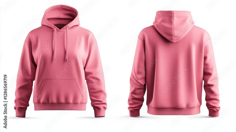 Pink hoodie mockup front and back template on white background Pink hoodie mockup front and back template on white background