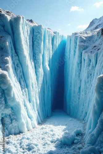 Vertical ice wall with dust-covered crevasses, glacier, landscape, alpinism
