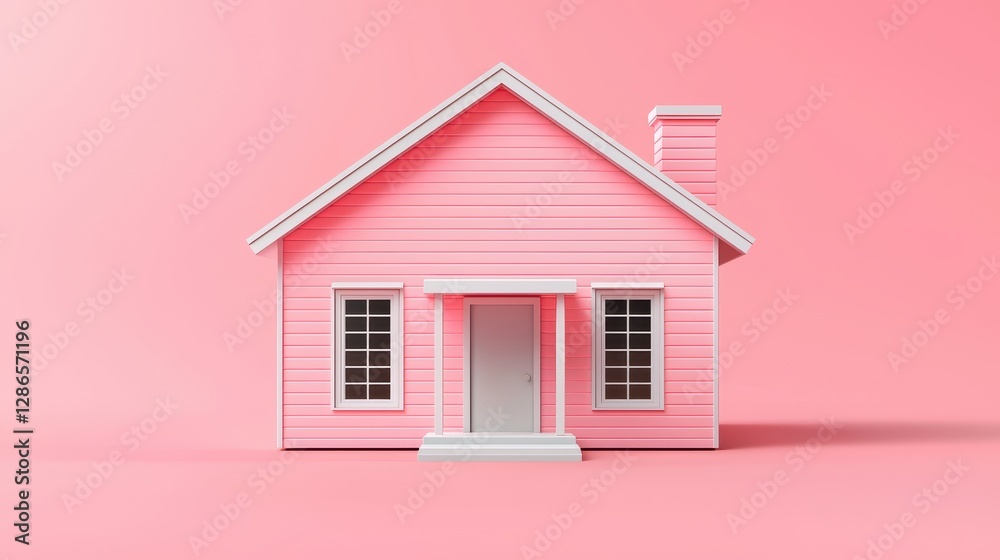 A charming pink house stands against a soft pink background, showcasing a whimsical and inviting design. A charming pink house stands against a soft pink background, showcasing a whimsical and inviting design.
