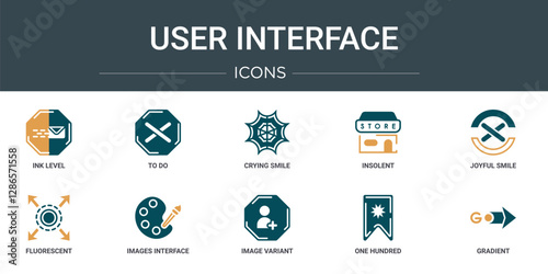 set of 10 outline web user interface icons such as ink level, to do, crying smile, insolent, joyful smile, fluorescent, images interface vector icons for report, presentation, diagram, web design,