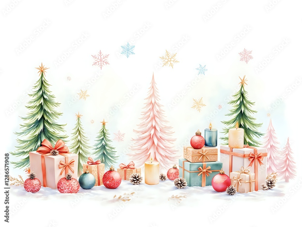Fototapeta premium Festive winter scene with gifts and decorations