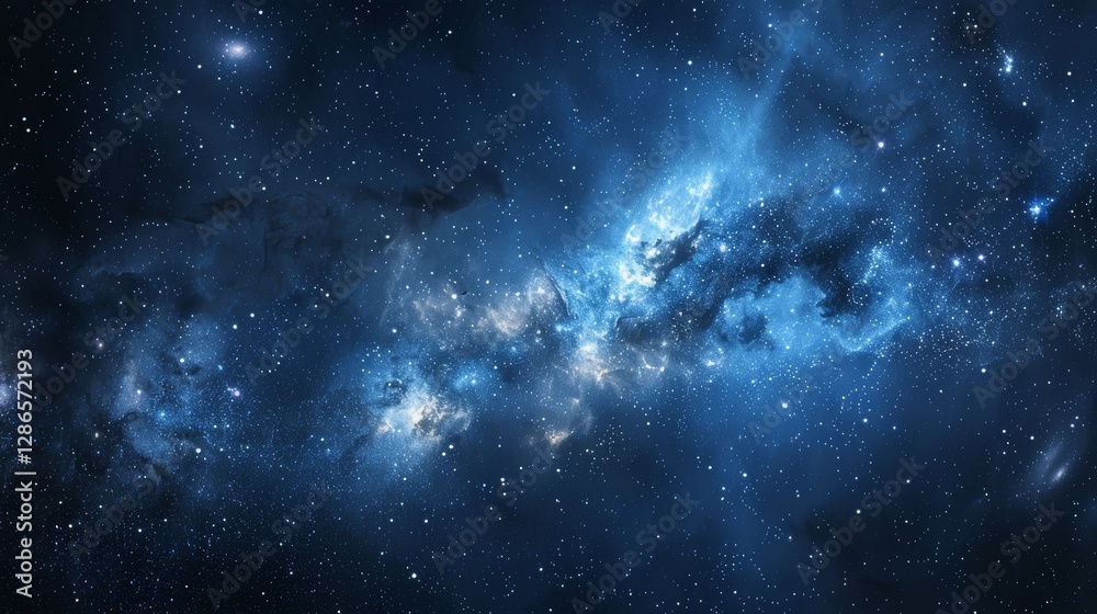 Fototapeta premium Cosmic Dreamscape Blue Nebula with Scattered Stars, digital art, galaxy, night sky, space, stars, nebula