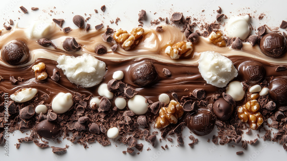 Fototapeta premium Delicious chocolate assortment with creamy textures and crunchy nuts