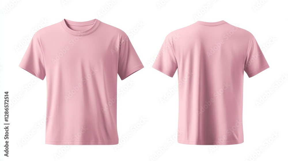 Pink t-shirt mockup front and back template on white background Pink t-shirt mockup front and back template on white background