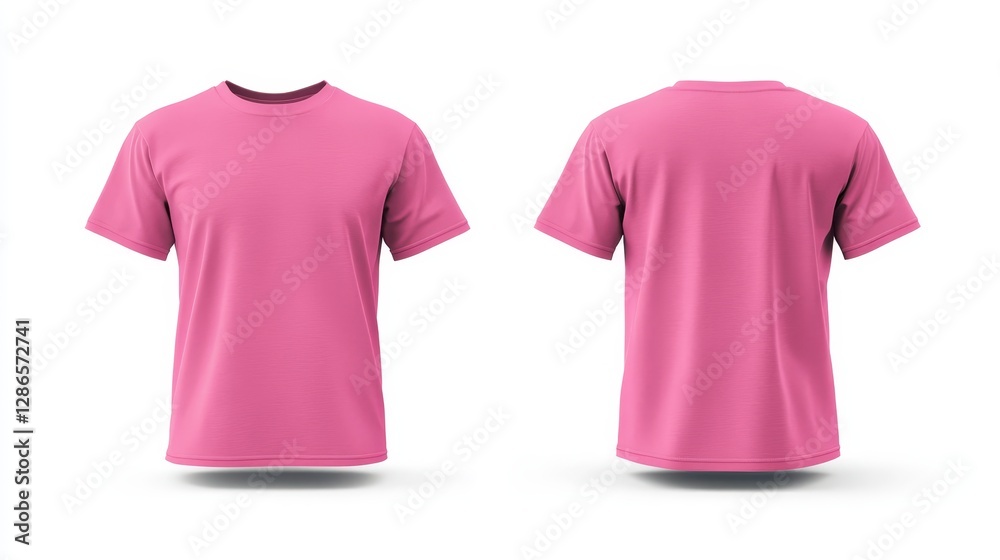 Pink t-shirt mockup front and back template on white background Pink t-shirt mockup front and back template on white background
