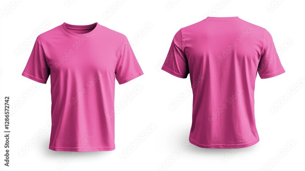 Pink t-shirt mockup front and back template on white background Pink t-shirt mockup front and back template on white background