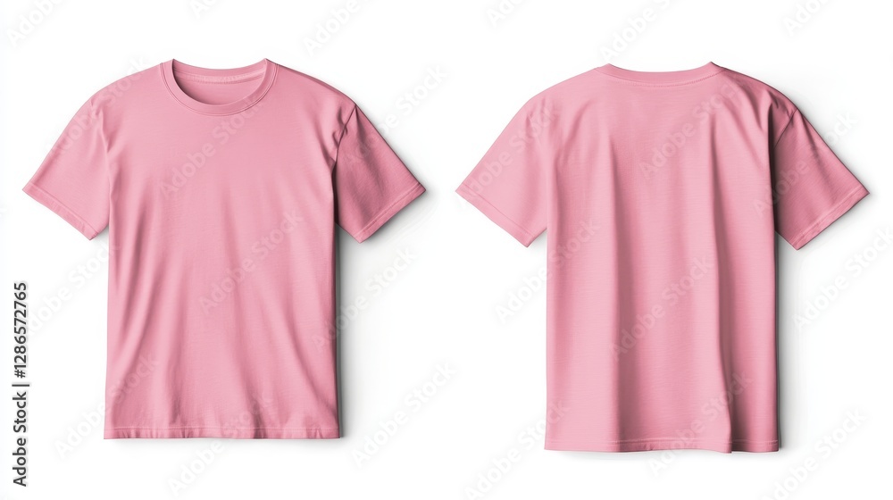 Pink t-shirt mockup front and back template on white background Pink t-shirt mockup front and back template on white background