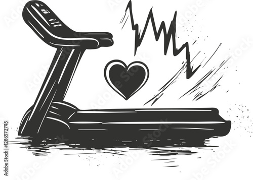 Illustration of a treadmill with a heart and heartbeat symbol.