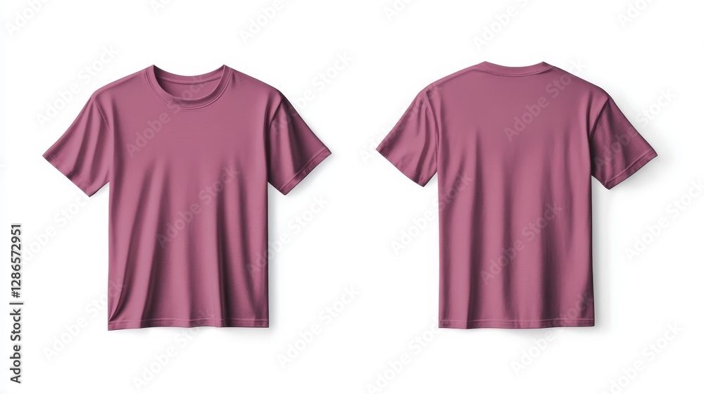 Pink t-shirt mockup front and back template on white background Pink t-shirt mockup front and back template on white background