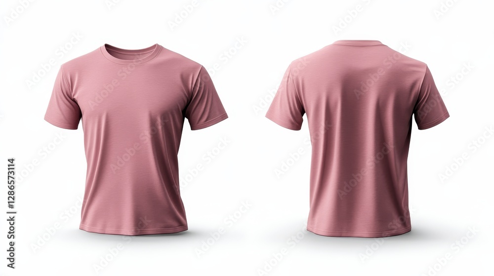 Pink t-shirt mockup front and back template on white background Pink t-shirt mockup front and back template on white background
