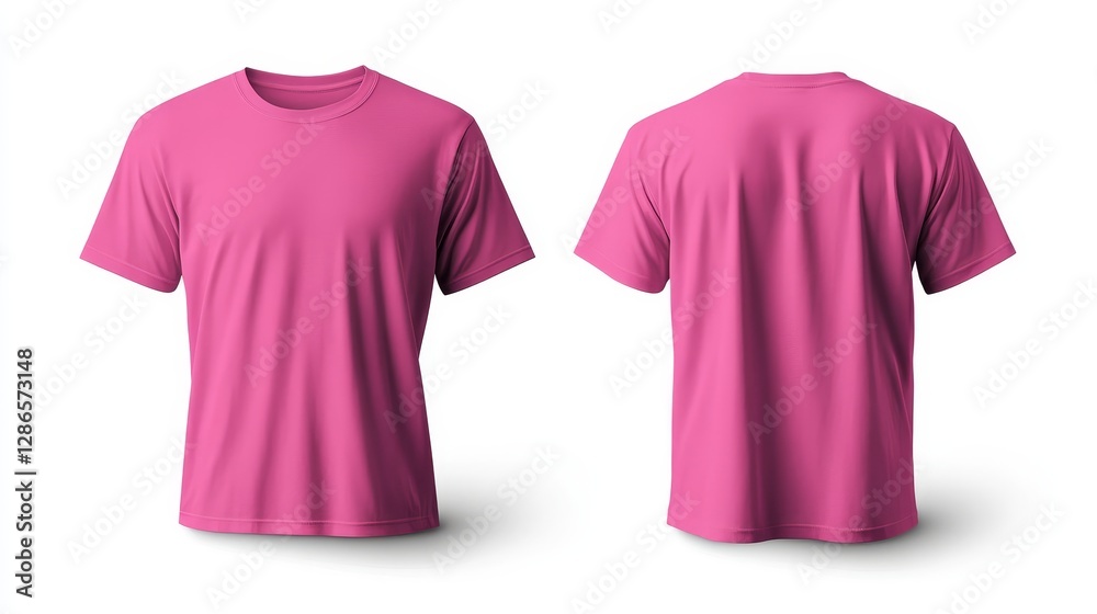 Pink t-shirt mockup front and back template on white background Pink t-shirt mockup front and back template on white background