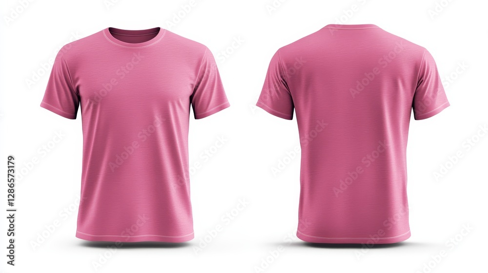 Pink t-shirt mockup front and back template on white background Pink t-shirt mockup front and back template on white background