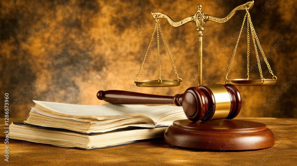 Gavel and Scales of Justice with Legal Books on Wooden Table Gavel and Scales of Justice with Legal Books on Wooden Table
