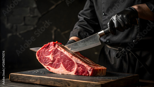 Premium Marbled Steak – Expert Butcher Slicing High-Quality Beef