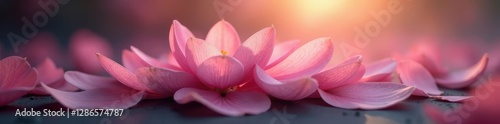 Delicate pink petals, ethereal glow, slow descent , japanese, vibrant, beauty