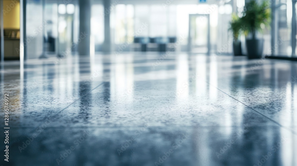 Reflective Polished Floor in Modern Office Building Reflective Polished Floor in Modern Office Building