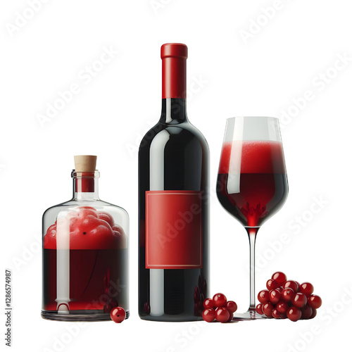 Red wine bottle with blank label. isolate on White background