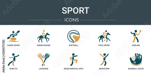 set of 10 outline web sport icons such as canoe sport, horse racing, softball, polo sport, hurling, kung fu, lacrosse vector icons for report, presentation, diagram, web design, mobile app