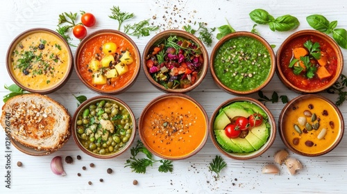 Wallpaper Mural A Vibrant Assortment of Vegetarian Soups and Vegan Sandwiches Displayed on Wooden Table Torontodigital.ca