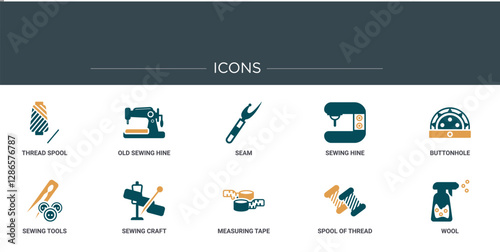 set of 10 outline web sew icons such as thread spool, old sewing hine, seam, sewing hine, buttonhole, sewing tools, craft vector icons for report, presentation, diagram, web design, mobile app