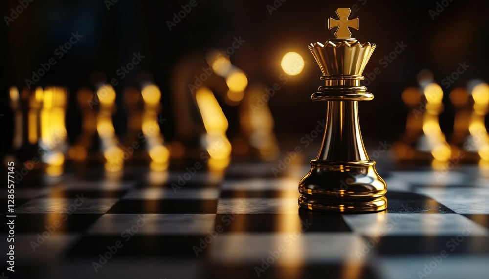 Golden King Chess In Checkmate Situation Surrounded By Enemies With Emergency Exit Stairs For Worst Case Scenario Business Strategy And Life Planning