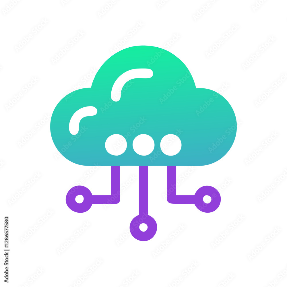 Colorful cloud computing icon with digital connections, technology concept