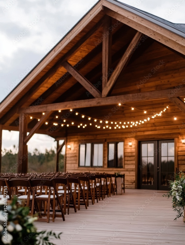 Charming rustic venue with decorative lights. Charming rustic venue with decorative lights.