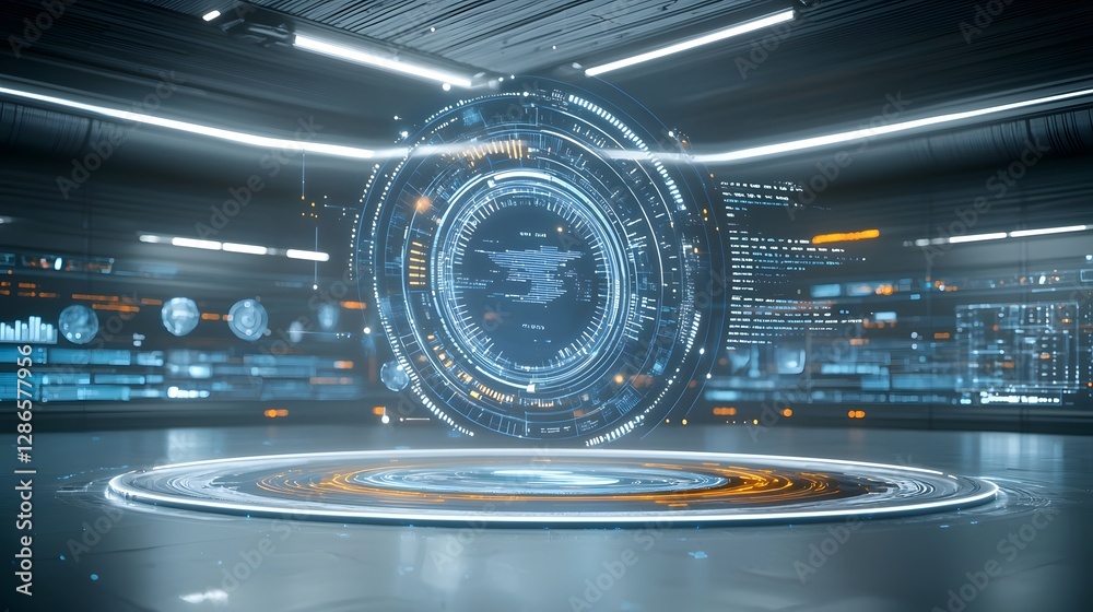 Floating Holographic Cybernetic Assistant Projecting Real Time Knowledge Advanced Analytics and Smart Automation within a Futuristic Control Room Environment Floating Holographic Cybernetic Assistant Projecting Real Time Knowledge Advanced Analytics and Smart Automation within a Futuristic Control Room Environment