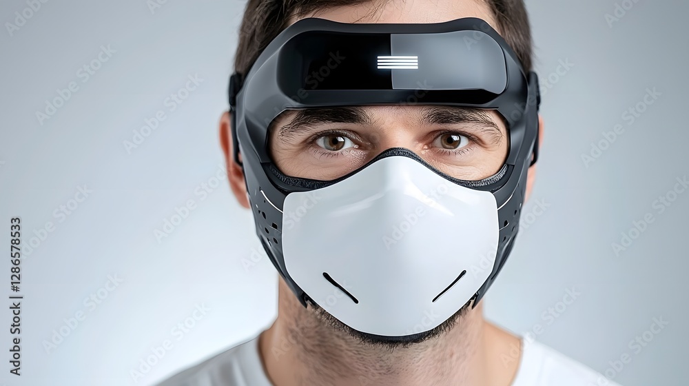 Futuristic antiviral mask with embedded microchip top view showcasing next level disease prevention technology Futuristic antiviral mask with embedded microchip top view showcasing next level disease prevention technology