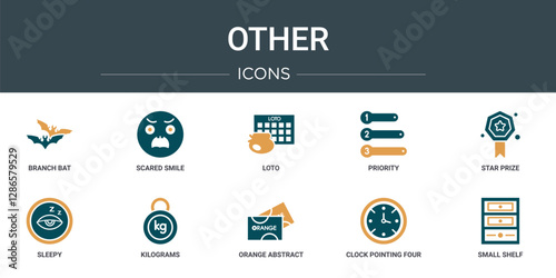 set of 10 outline web other icons such as branch bat, scared smile, loto, priority, star prize, sleepy, kilograms vector icons for report, presentation, diagram, web design, mobile app
