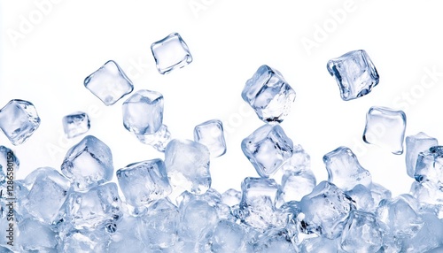 Numerous Ice Cubes Suspended In The Air Above A White Background, Creating A Beautiful And Refreshing Visual Display. photo