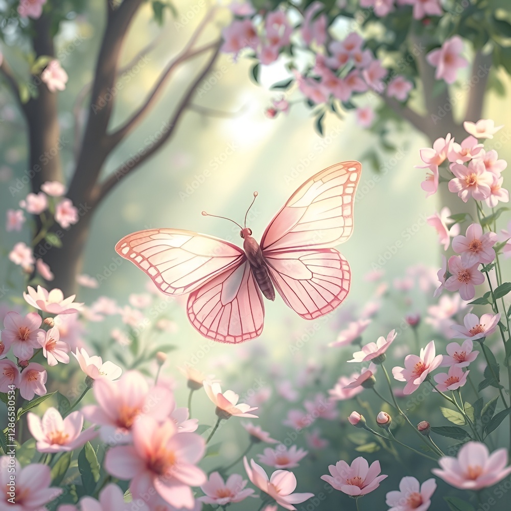 Naklejka premium Pink butterfly on pink flower