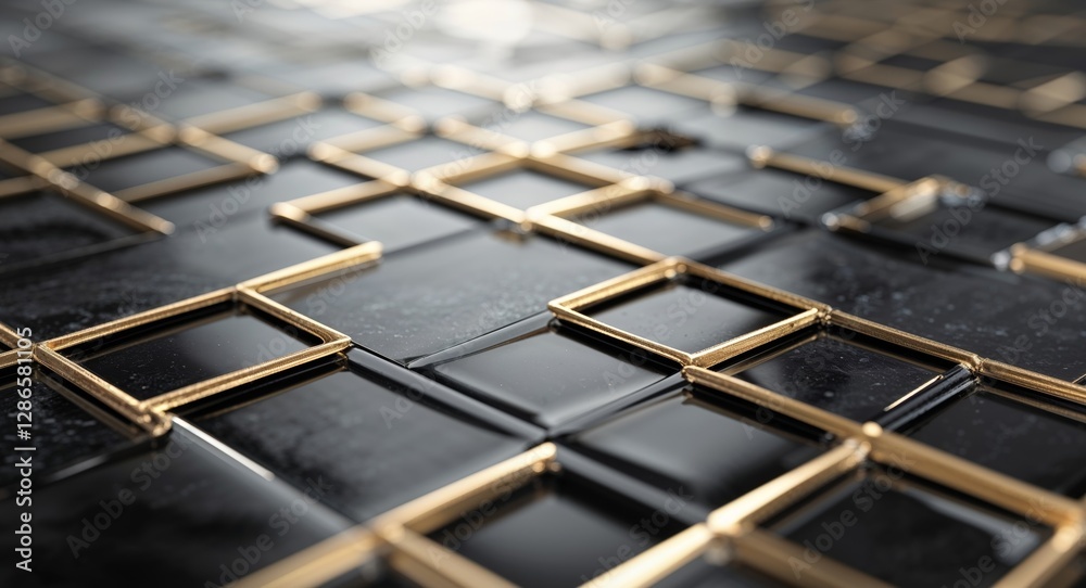 Black gold square tile texture background. Black gold square tile texture background.