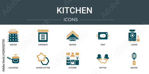 set of 10 outline web kitchen icons such as grater, conserve, napkin, tray, juicer, saucepan, cookie cutter vector icons for report, presentation, diagram, web design, mobile app