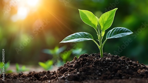 Organic financial growth and sustainability symbolized by a natural bar chart with lush foliage and glowing sun rays filtering through evoking a sense of prosperity progress and ecological balance
