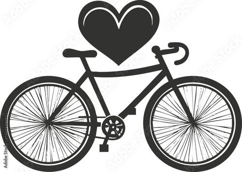 Heart above a bicycle symbolizing love for cycling and fitness.