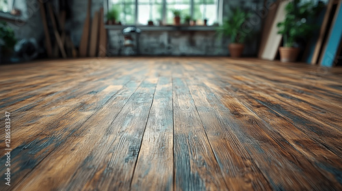 Newly installed hardwood floor in renovated home, showcasing rustic charm and warmth. natural wood grain adds character to space