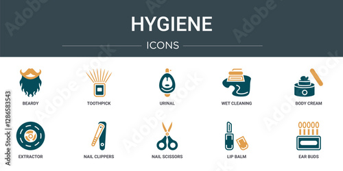 set of 10 outline web hygiene icons such as beardy, toothpick, urinal, wet cleaning, body cream, extractor, nail clippers vector icons for report, presentation, diagram, web design, mobile app