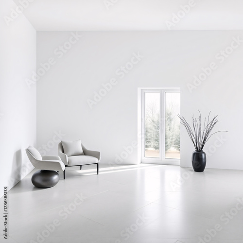 Minimalist Interior with Wooden Chair and Decorative Vase