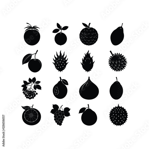 Set of Various Silhouette Fruits Vector Illustration

