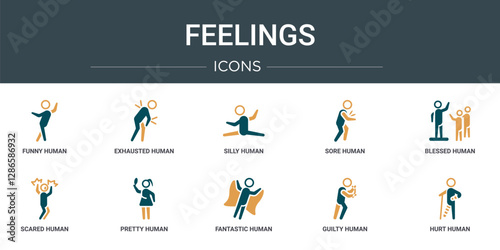 set of 10 outline web feelings icons such as funny human, exhausted human, silly human, sore blessed scared pretty vector icons for report, presentation, diagram, web design, mobile app