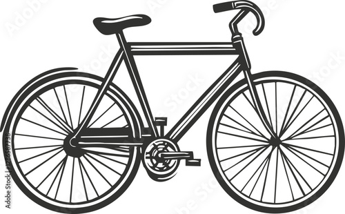 Black and white illustration of a classic bicycle design with detailed features.
