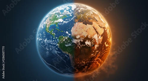 Planet Earth Half Blue and Half Orange with Smoke Effect