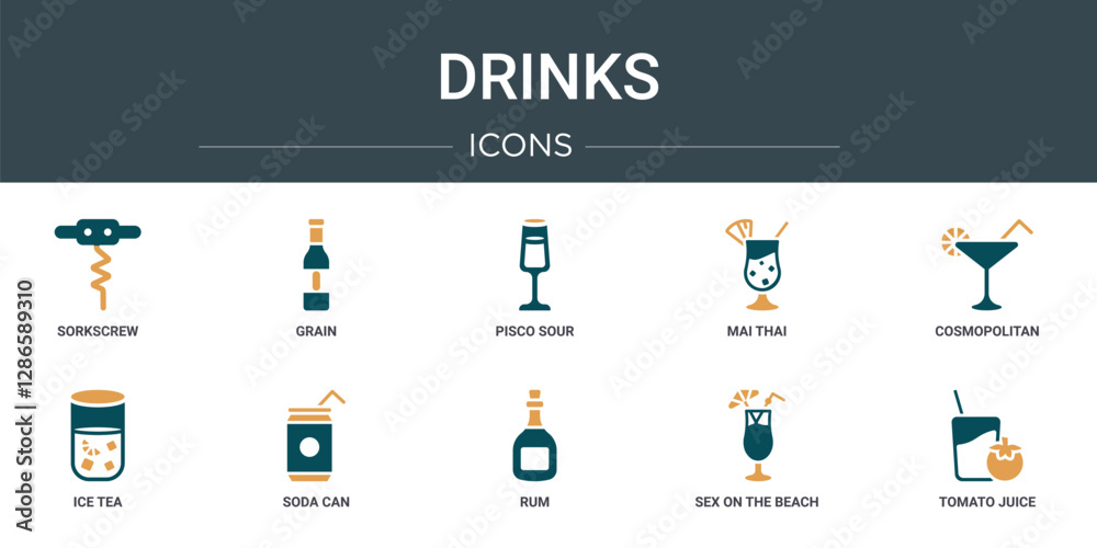 set of 10 outline web drinks icons such as sorkscrew, grain, pisco sour, mai thai, cosmopolitan, ice tea, soda can vector icons for report, presentation, diagram, web design, mobile app set of 10 outline web drinks icons such as sorkscrew, grain, pisco sour, mai thai, cosmopolitan, ice tea, soda can vector icons for report, presentation, diagram, web design, mobile app