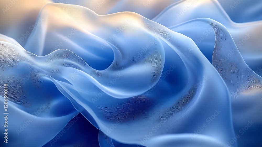 Obraz premium Flowing Blue Silk Fabric Soft Light Abstract Background. AI Generated