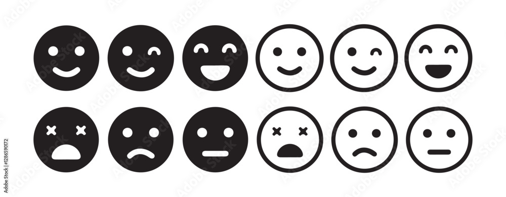 Social media reaction icon. Emoticons set. Emoji faces collection. Vector illustration eps 10 Social media reaction icon. Emoticons set. Emoji faces collection. Vector illustration eps 10