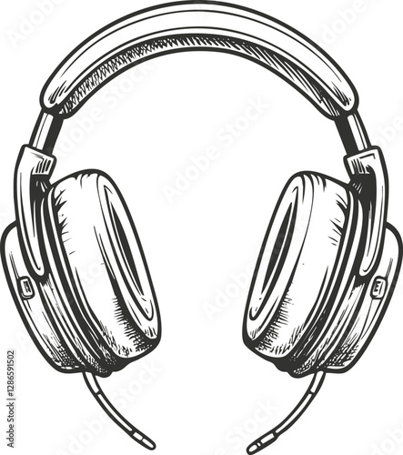Hand-drawn illustration of wired headphones with detailed sketch design.
